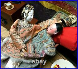 Antique Jointed Chinese Male Opera Dollsilk Embroiderydragon Robegold Helmet