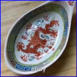 Antique Late Qing Chinese Porcelain Serving Spoons Decorated Dragon Marked 8.5L