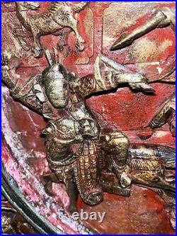 Antique MASSIVE Chinese Wood Carved Panel Wall Hanging 3d Gold 22x16 Dragon Men