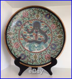 Antique MING or Ming-Style Qing Chinese Cloisonne Charger DragonLotusBlessing