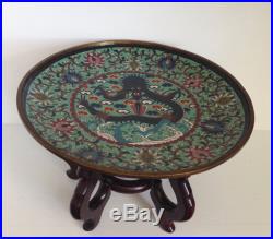 Antique MING or Ming-Style Qing Chinese Cloisonne Charger DragonLotusBlessing