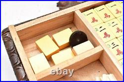 Antique Mahjong Jongg Set Hand Carved Ornate Dragon Box RARE Bakelite Vintage