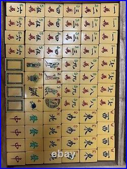 Antique Mahjong Jongg Set Hand Carved Ornate Dragon Box RARE Bakelite Vintage