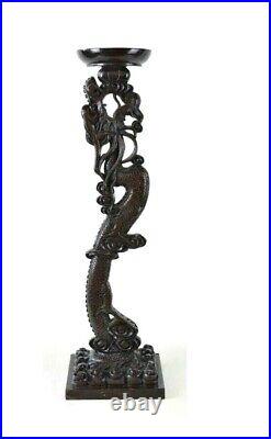 Antique Maison des Bambous Chinese Dragon Mahogany Wood Statue Vase Holder