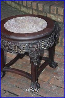 Antique Marble Asian Stand Chinese Dragon Table Hand Carved Ball and Claw Round