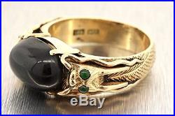 Antique Mens 14k Yellow Gold Black Star Diopside Chinese Dragon Ring Band 13.5