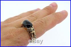 Antique Mens 14k Yellow Gold Black Star Diopside Chinese Dragon Ring Band 13.5