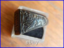 Antique Mens Chinese Dragon Sided Cast Sterling Silver Ring Sz 9