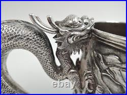 Antique Mug Large Dragon Battle Export China Trade Asian Chinese Silver C 1865