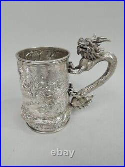 Antique Mug Large Dragon Export China Trade Asian Chinese Silver Wing Fat Canton