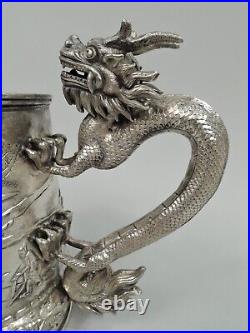 Antique Mug Large Dragon Export China Trade Asian Chinese Silver Wing Fat Canton
