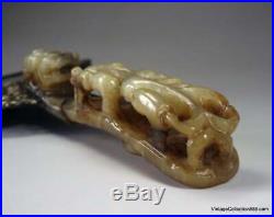 Antique Nephrite Jade Belt with Dragon in old Chinese Mirror Silver-plated