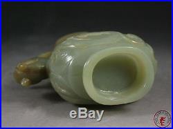 Antique Old Chinese Celadon Nephrite Jade Bottle Vase Pot DRAGON & PHOENIX