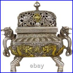 Antique Old Chinese Dynasty Bronze Gilt Palace Dragon Incense Burner Censer