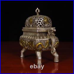 Antique Old Chinese Dynasty Bronze Gilt Palace Dragon Incense Burner Censer