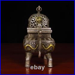 Antique Old Chinese Dynasty Bronze Gilt Palace Dragon Incense Burner Censer