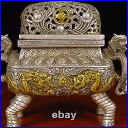 Antique Old Chinese Dynasty Bronze Gilt Palace Dragon Incense Burner Censer