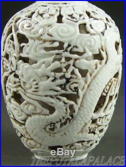 Antique Old Chinese Famille Rose Porcelain Snuff BottleDRAGON & PHOENIX CARVED