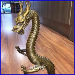 Antique Old Chinese Fengshui Standing Dragon Bronze Loong Success Statue 19