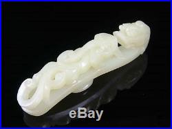 Antique Old Chinese Nephrite Celadon Jade Belt Hook Buckle DRAGON & SON Qing Dy