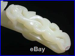 Antique Old Chinese Nephrite Celadon Jade Belt Hook Buckle DRAGON & SON Qing Dy