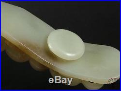 Antique Old Chinese Nephrite White Jade Belt Hook Buckle DRAGON & SON Qing Dy
