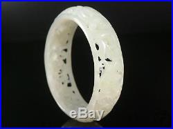 Antique Old Chinese Nephrite White Jade Bracelet Bangle DRAGON PHOEN OPEN RELIEF