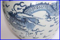 Antique Old Chinese Porcelain Blue White Dragon Large Jar with Lid Marks