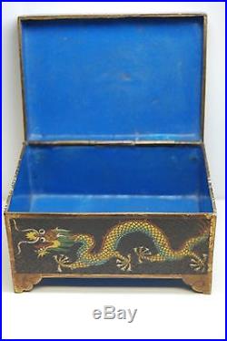 Antique Old Chinese Porcelain Enamel Cloisonne Dragon Jewelry Bronze Box Casket