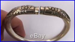 Antique Old Chinese Sterling Silver Split Bangle Bracelet Dragon Head 55 Grams