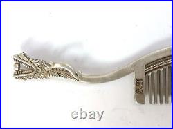 Antique Old Chinese Tibet Silver handmade Carving Dragon Comb Decoration