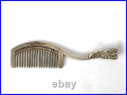 Antique Old Chinese Tibet Silver handmade Carving Dragon Comb Decoration