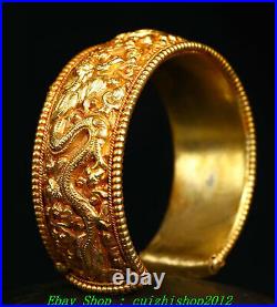 Antique Old Tibetan Copper Gold Fengshui Zodiac Dragon Jewelry Bracelet Bangle