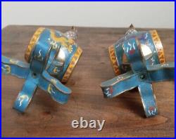 Antique Pair Chinese Cloisonne Enamel Dragon Table Ornaments Drum Cockerel 10