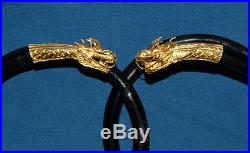 Antique Pair of 22K Gold & Black Chinese Dragon Bracelets