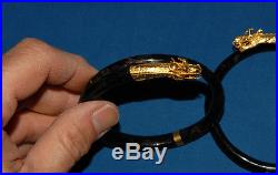 Antique Pair of 22K Gold & Black Chinese Dragon Bracelets