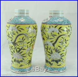 Antique Pair of Chinese Export Porcelain Famille Rose Yellow Dragon Vases c1890