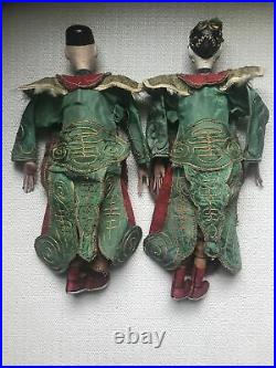 Antique Pair of Chinese Wood OPERA DOLLS Qing Dynasty with Dragon Design