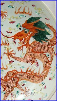 Antique Qianlong Period Chinese Porcelain Five-clawed Imperial Dragon Charger
