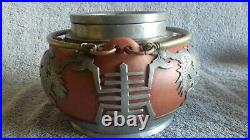 Antique Qing Chinese Export Yixing Stoneware Pewter Mount Dragon Teapot 17cm 7