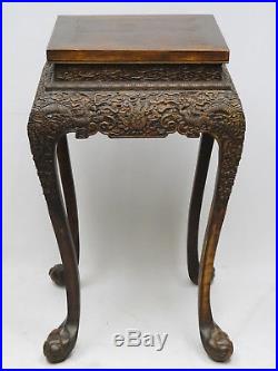 Antique Qing Chinese Hong Mu Carved Wood Dragon Motif Jardiniere Stand