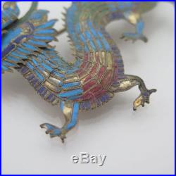 Antique Qing Chinese Kingfisher Feather Dragon 2.75 Brooch Pin