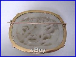 Antique Qing Dynasty Chinese Carved White Jade Dragon Brooch in 18KT Gold Bezel