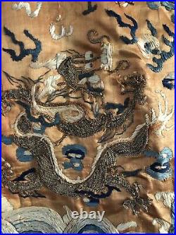 Antique Qing Dynasty Dragon Embroidered Silk Robe