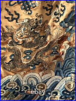 Antique Qing Dynasty Dragon Embroidered Silk Robe