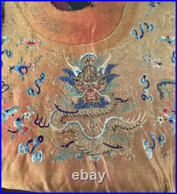 Antique Qing Dynasty Dragon Richly Embroidered Silk Robe (Part)