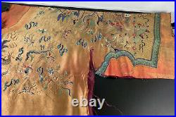 Antique Qing Dynasty Dragon Richly Embroidered Silk Robe (Part)