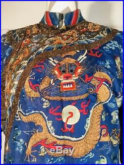 Antique Qing Dynasty Imperial Robe Chinese Embroidered Five Claw Dragon