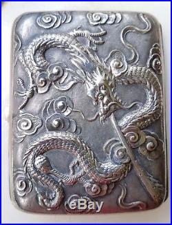Antique Rare Silver Chinese Dragon Cigarette Case By Makers Mark'khl