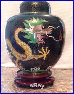 Antique Republic Signed Chinese Cloisonne Vase Urn Leaded Jar Enamel with Dragon